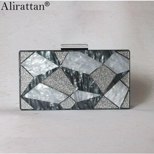 New Acrylic Evening Bag For Women 2021 Fashion Patchwork Design Chain Shoulder Crossbody Bag Luxury Brand Dinner Clutch Purse