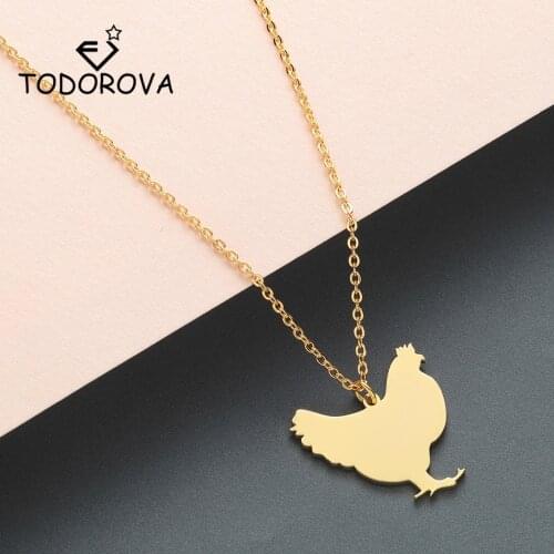 Todorova Rose Gold Rooster Chicken Pendant Necklace Hen Farm Animal Necklace Women Men Stainless Steel Jewelry