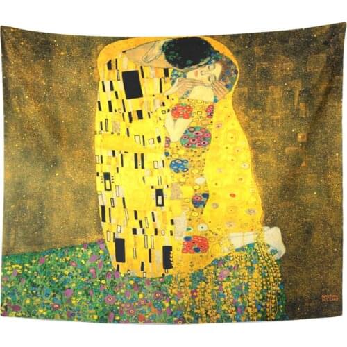 Yellow Lovers The Kiss by Gustav Klimt Love Painting Home Decor Tapestries