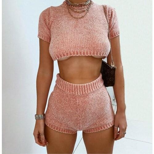 SeeBest Women Knitted Sets O Neck Loungewear Homewear Two Pieces Set Knit Sweater Sets Streetwear 2020 Summer