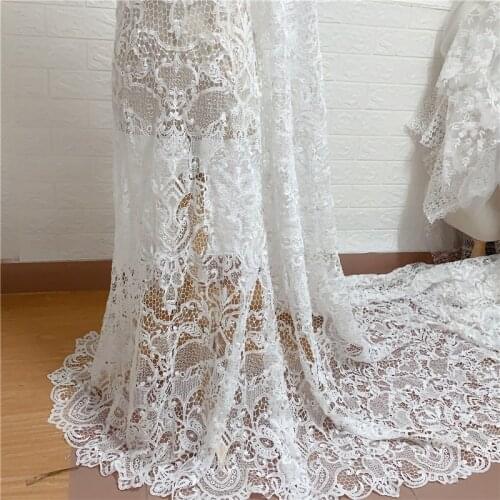1 Yard Unique Off White Bridal Dress Fabric Guipure cord Lace Fabric HIgh Quality Embroidery French Lace