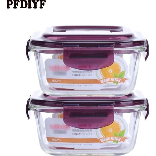 2Pcs/set Microwavable Leakproof Lunch Box Transparent Borosilicate Glass Lunch Box Dinnerware Quality Health Food Container