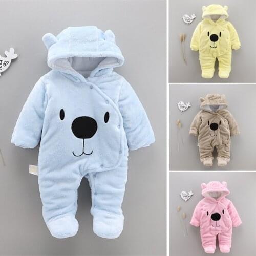 2019 Winter Baby Rompers Coral Fleece Newborn Girls Clothing Cartoon Bear Boy Clothes Hooded Down Snowsuit Infant Jumpsuits