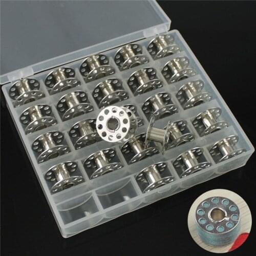 25pcs/box New Metal Bobbins Spool With 25 Grid Storage Box for Home Sewing Machine