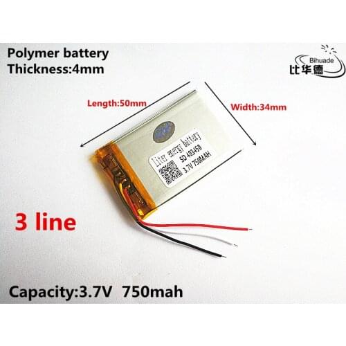 3 line Good Qulity 3.7V,750mAH,403450 Polymer lithium ion / Li-ion battery for TOY,POWER BANK,GPS,mp3,mp4