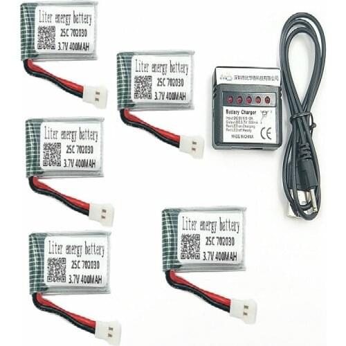 5pcs 3.7V 400mAh 702030 25C For Eachine E55 FQ777 FQ17W Battery With 1 to 5 Charger Cable For RC Quadcopter Spare Part