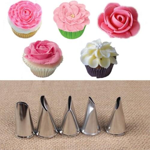 5Pcs Stainless Steel Rose Petal Nozzles Cake Piping Nozzles Cream Tips Cake Decorating Tools Cupcake Pastry Tool Kitchen Gadgets