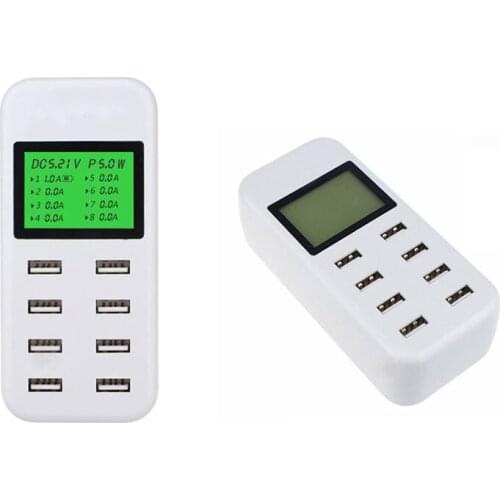 8 Port USB Mobile Phone Charger Real-Time Dynamic Of Intelligent LCD Digital Display Quick Charging Station