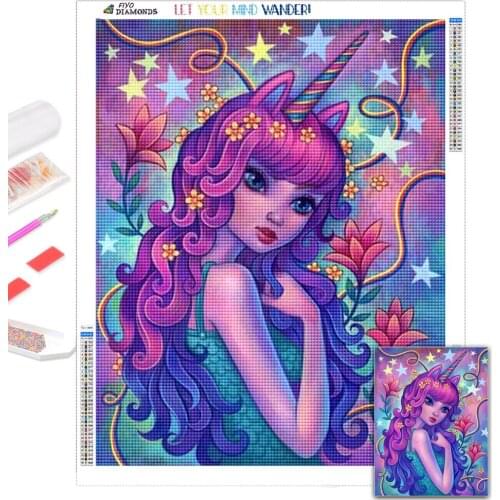 5D DIY Diamond Painting Cartoon Girl Fantasy Beads Embroidery Mosaic Cross Stitch Kit Flower Rhinestone Picture Wall Decoration