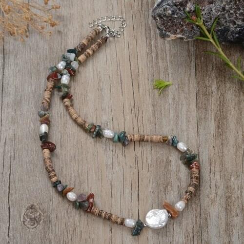 Natural stone Bohemian colored beads, fresh water pearls and semi-precious stones, new ladies fashion necklace jewelry