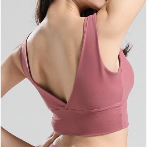 SALSPOR Women Seamless Sports Bra Solid Color Deep V Beauty Back Stretchy Shockproof Underwear Gym Running Fitness Vest Yoga Bra