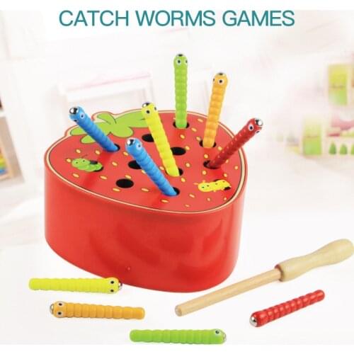 3D Montessori Wooden Toys 3D Puzzles Wooden Catch Insects Worm Game Magnetic Catches Caterpillar For Children Gift For Children