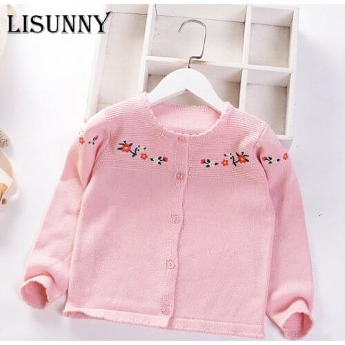 Girls Cardigan Sweater Toddler Coat 2021 Autumn Winter O-Neck Kids Sweater Embroidery Floral Children Jacket Baby Clothes 2-7y