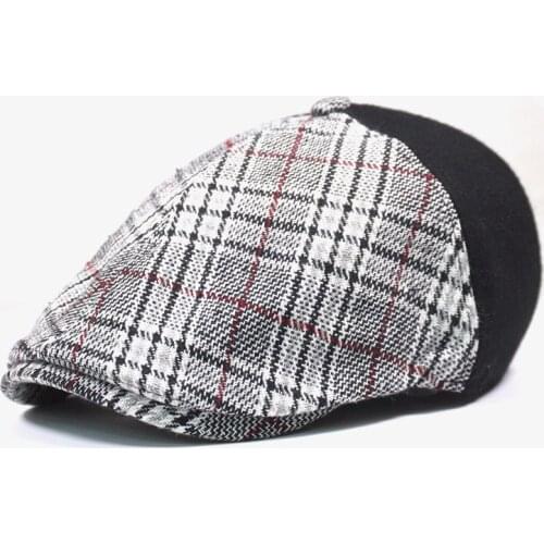 New classic Autumn winter woolen warm male plaid patchwork retro fashion street trend outing causal Bone Brim visor beret cap