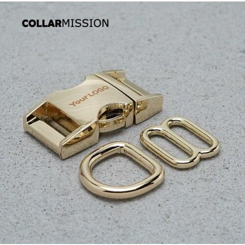 15mm engraving Metal Plated Buckle (Metal Buckle+ Adjust Buckle+ D Ring) For Backpack Bag Webbing Cat Dog Collar DIY Accessory