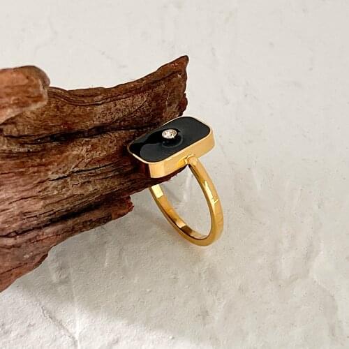 Monlansher Geometric Square Enamel Crystal Ring Gold Color Stainless Steel Rings for Women Daily Minimalist Ring Jewelry 2021