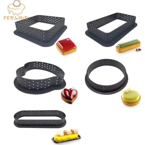 2 pcs Heat-Resistant Perforated Kit Tarte Ring Tartlet Mold Heart/Round/Oval Mousse Cake Ring Molds/Form For Bake Tartlets 781