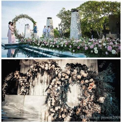 Outdoor Wedding party backdrop iron arch stand props double round ring iron arch frame decorative flower arch door decoration