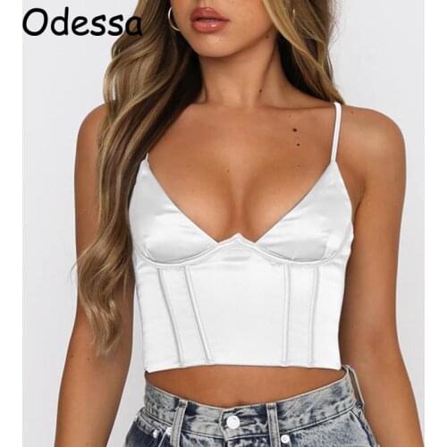 Odessa Womens White Strap Crop Corset Tube Tops Print Sexy Off Shoulder Backless V Neck Bodycon Bustiers Summer Black 2021 Tank