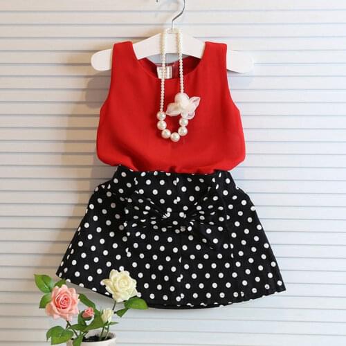 Citgeett Clothes Girl Clothing Sets Kids Clothes Dot Children Clothing Toddler Girl Red Sleeveless Tank Tops+ Dot Skirt SS