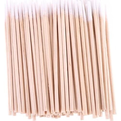 Y1UF 100pcs Disposable Ultra Small Swab Cotton Buds Wooden Brushes Eyelash Extension
