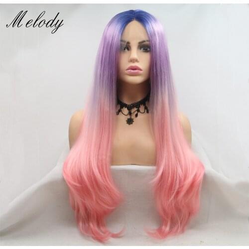 Melody Ombre Purple Red with Dark Roots Long Body Wave Synthetic Lace Front Wig Heat Resistant Fiber for Women Everyday Wig