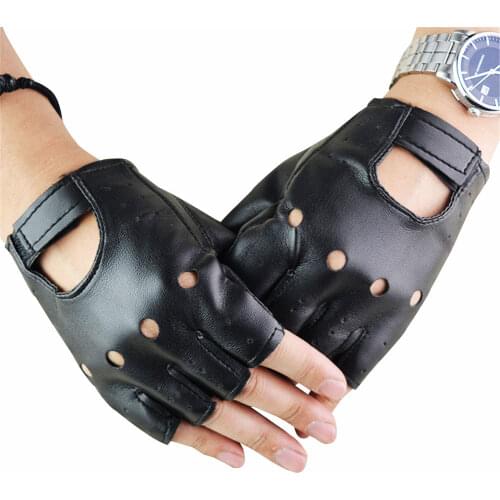 1 Pair Unisex Black PU Leather Fingerless Gloves Solid Female Half Finger Driving Women Men Fashion haulage motor Punk Gloves