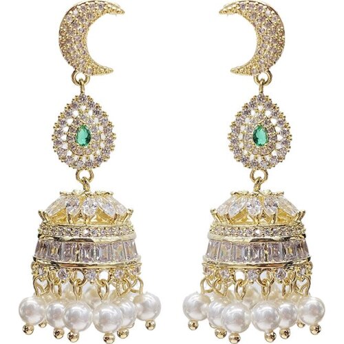 Luxurious Wind Chime Earrings Women Fashionable Long Tassel Bell Pendant Earring Copper Gold-Plated Brand Jewelry With CZ Stone