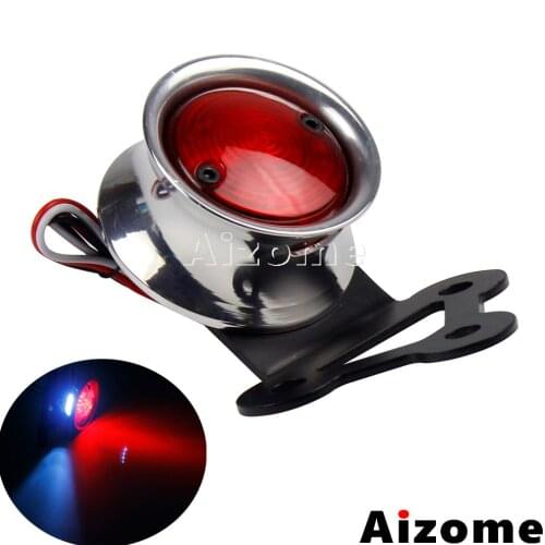 Silver Motorcycle Old School Tail Light Round LED Taillight CNC Stop License Lamp For Harley Cafe Racer Scrambler Bobber Chopper