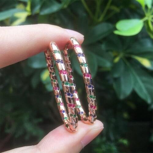 2020 Gold Copper Colorful White AAA Cubic Zirconia Big Round Earrings Fashion Female Party Gift For Womens Fashion Jewelry