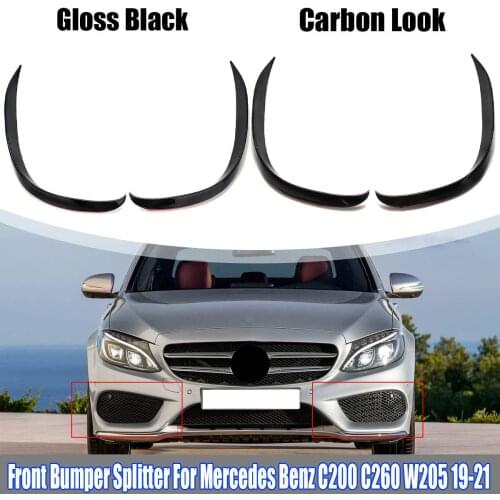 ABS Gloss Black/Carbon Look Front Canards Front Bumper Splitter For Mercedes For Benz C200 C260 W205 2019 2020 2021