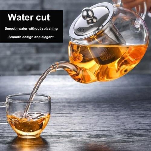 800ML Heat-resistant Glass Teapot with Stainless Steel Infuser Heated Container Clear Kettle Round Filter Baskets Oolong Tea Pot