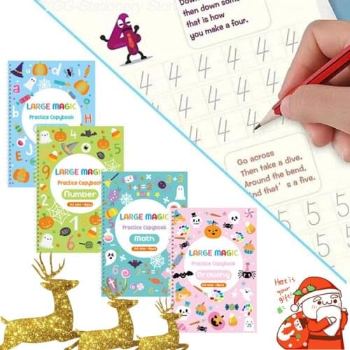 4 Volumes/Set Christmas English Copybook Magic Book Handwritten Repetition Slot Children Copybook Gift Digital Calligraphy