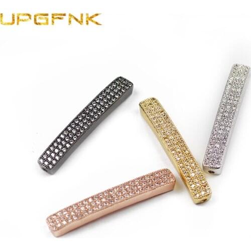 UPGFNK Pave CZ Long bend tube Cuboid Copper Spacer beads 36mm White Zircon Crystal Loose beads for Jewelry making DIY bracelet