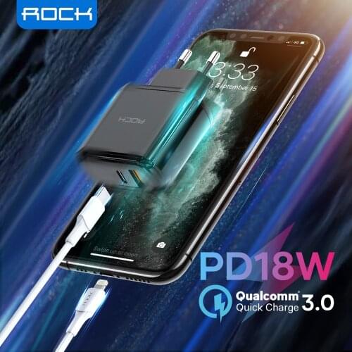 ROCK 18W PD Charger For iPhone 12 11 Pro Max Digital Display 2 Ports QC3.0 USB Type C Fast Wall Charger for Samsung Xiaomi Redmi