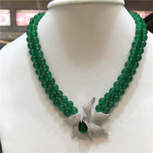 Womens fashion natural 2rows green stone micro inlay zircon clasp necklace fashion jewelry
