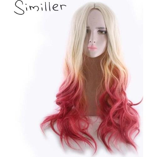 Similler Cosplay Curly Hair High Temperature Fiber Women Long Synthetic Wig for Party Ombre 3 Tones