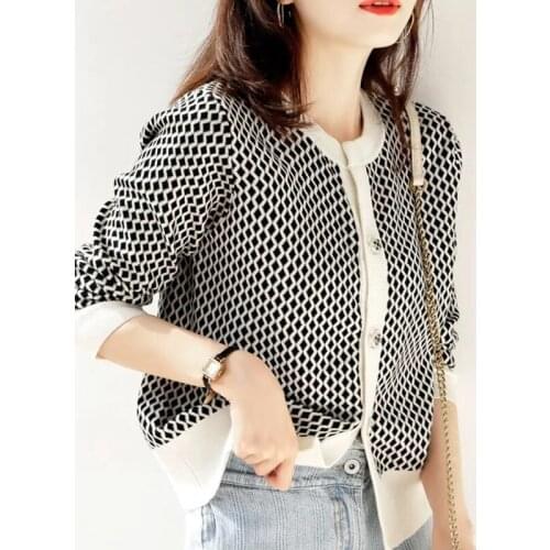 Knitted Cardigan Women Jacket O-Neck Long Sleeve Wild Short Coat Spring Autumn Female Vintage Casual Sweater Outwear Knitwear