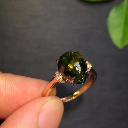 Green Tourmaline Ring 2.3ct Pure 18 K Gold Jewel Natural Green Tourmaline Gemstones Diamonds Female Rings for Women Fine Ring