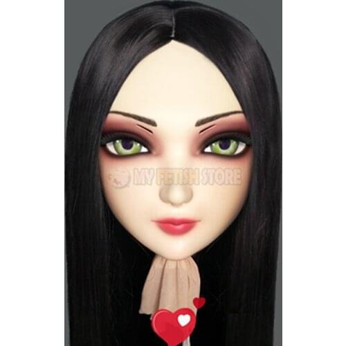 ZI-02)Female Sweet Girl Resin Half Head Kigurumi Mask With BJD Eyes Cosplay Japanese Anime Role Lolita Mask Crossdress Doll