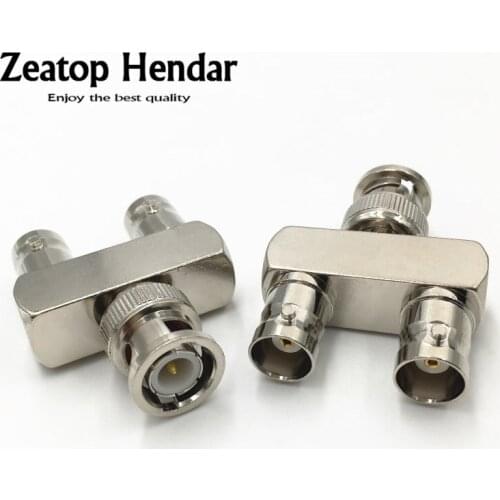 2Pcs Brass BNC Splitter Plug Q9 BNC 1 Male to 2 Dual Female Jack T Tee Type 3 Way RF Coaxial Connector