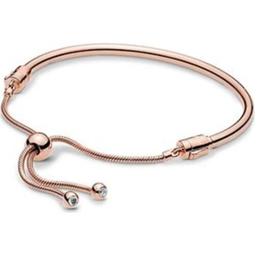2019 NEW 100% 925 Sterling Silver Rose Gold Flower Stem Slider Bangle Bracelet Fit Women Original Fashion DIY Charm Bead Jewelry