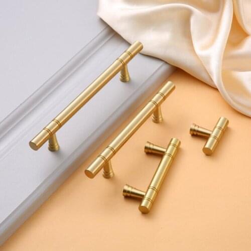 2021 New Modern Golden Pure Copper Furniture Wardrobe Handle Long Strip Solid Drawer Knob Pulls Brass Cabinet Door Handles