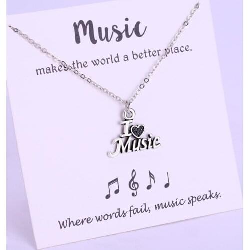 Antique Silver Heart Star I Love Band Music Collar Necklaces for Women