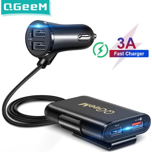 QGEEM 4 USB QC 3.0 Car Charger Quick Charge 3.0 Phone Car Fast Front Back Charger Adapter Car Portable Charger Plug for iPhone