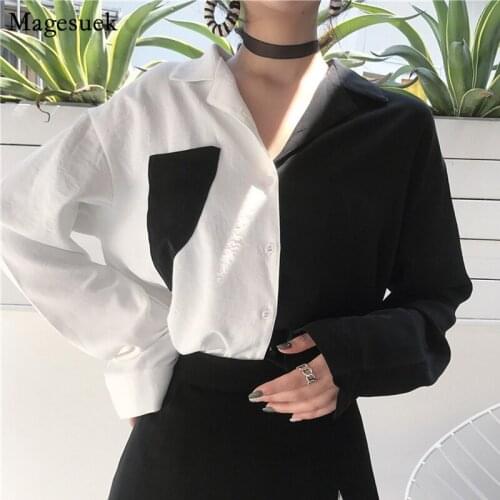 Autumn Fashion Slim Blouse Women 2021 New Color Patchwork Pockets Women Shirt Turn Down Collar Office Cardigan Woman Tops 11342