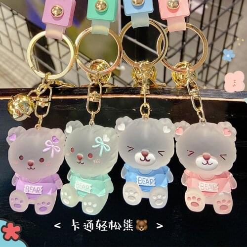 Crystal Bear Keychain Anime Cartoon School Bag Keychain Accessories Cute Liquid Key Chain Couple Friends Small Gift Key Chain