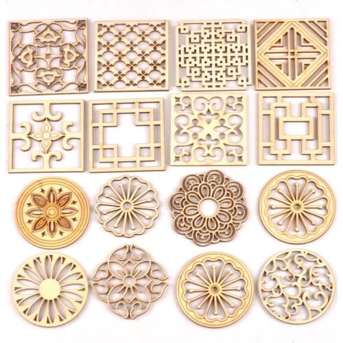5Pcs/Pack Round/Square pattern Wooden Craft Scrapbooking Home Decoration Embellishments handicraft 60mm mt2173