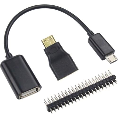 Elecrow Raspberry Pi Zero Kit W Budget Pack 3 In 1 HD to HD Adapter USB OTG Host Cable GPIO Header 2x20 Male Header Strip