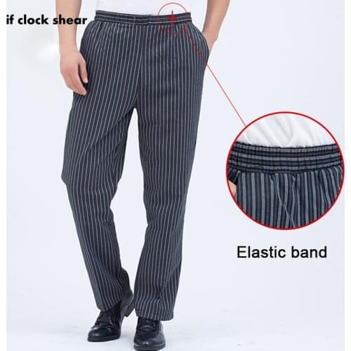 IF new chef pants hotel cook service waiter pants Cook pants work pants hotel restaurant Chef Elastic band trousers stripe